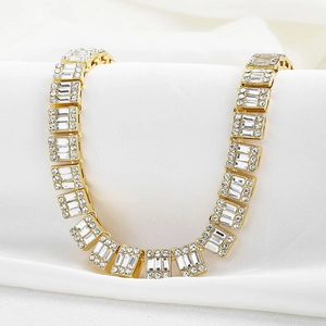 Collana E Bracciale Hip Hop Con Zirconia Taglio Baguette In Lega Di Zinco Placcato Oro Argento Punk Gioielli Di Lusso Per Uomo Donna