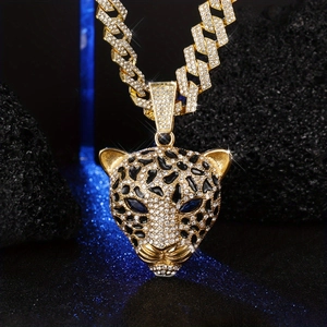 Collier pendentif tête de panthère hip hop avec diamants et yeux bleus sur chaîne