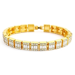 Collana a catena dorata da 12mm con cristalli rettangolari e diamanti pavé in stile hip-hop
