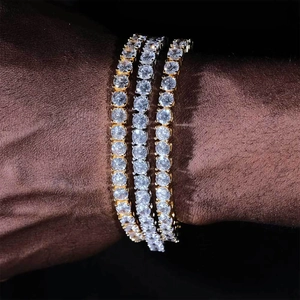 Trois chaînes tennis hip hop superposées avec zircon brillant en or et argent