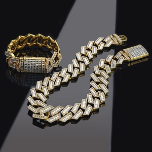 Hip Hop Iced Out Panzerkette Für Herren Damen Gold Silber Galvanisiert Baguette Strass Geometrisch Gliederkette Halskette Armband Streetstyle Schmuck