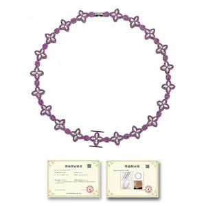 Sparkling 15mm hollow clover necklace with purple and white stones, 18 inch length