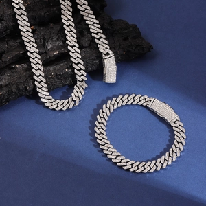 Iced out 12mm silver cuban link chain and bracelet set with sparkling diamonds for men