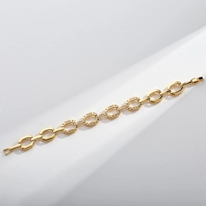 Bracelet chaîne cubaine plaqué or 18 carats avec maillons hexagonaux et zircon blanc