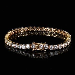 Bracelet tennis classique plaqué or 4mm orné de pierres rondes en zircone cubique étincelantes