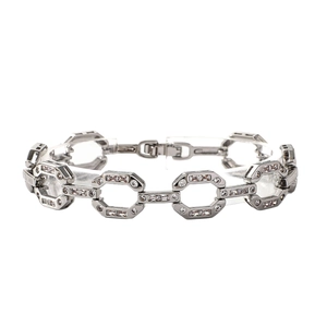 Bracelet cubain hip-hop en argent avec maillons hexagonaux et serti de zircons