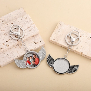 Portachiavi ali d'angelo hip hop con strass e inserto foto personalizzabile regalo