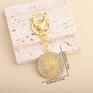 Portachiavi hip-hop oro con ciondolo tondo Stay Humble Hustle Hard con strass