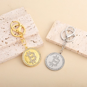 Portachiavi Bitcoin in lega di zinco con cristalli scintillanti in oro e argento