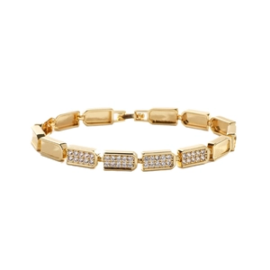 Luxurious gold-plated Cuban chain bracelet featuring five rectangular micro-pave zircon links