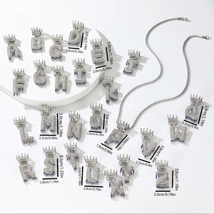 Iced out crown letter pendants with blue drip effect on twisted chain for hip hop style