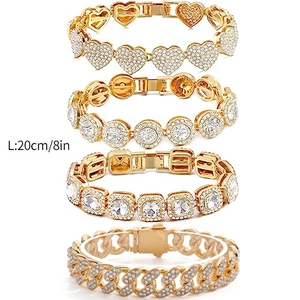 Four-piece set of hip hop gold plated cuban link bracelets with full zircon diamonds