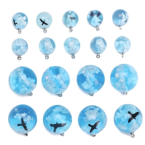 Blue sky and white clouds resin ball pendants with bird silhouette for DIY jewelry