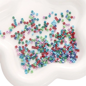 Macro shot of 2.5mm colorful macaron square wood beads for DIY jewelry making