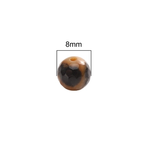 8mm faceted natural stone beads in black and amber brown tones for DIY jewelry making