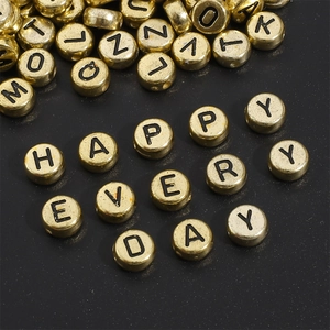 Acrylic Gold Alphabet Beads Black Letters Round Flat Spaced Beads For Jewelry Making DIY Bracelet Necklace Accessory Handmade Craft