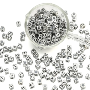 6mm antique silver acrylic square letter beads for DIY jewelry and phone chain making