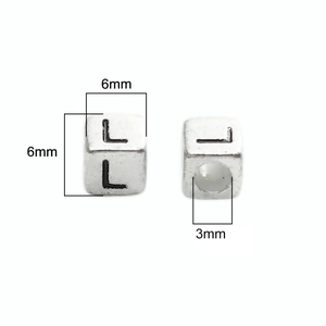 6mm square silver acrylic letter L beads for DIY handmade bracelet jewelry making