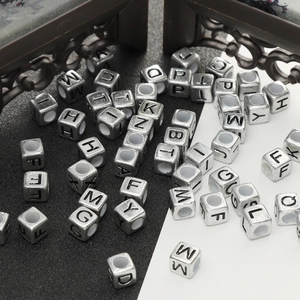 Vintage silver acrylic alphabet letter beads for DIY handmade jewelry necklace making