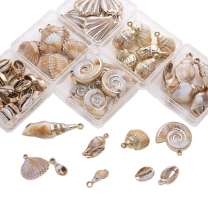 Natural Shell Pendants Gold Plated Alloy Edge Conch Scallop Charms For DIY Jewelry Making Marine Ocean Style Retro