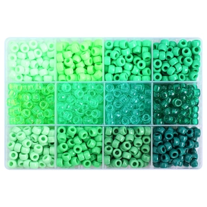 Green gradient 9x6mm barrel beads DIY kit in a clear 12-slot plastic organizer box