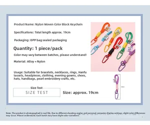 Détail de porte-clés tressés en nylon coloré avec crochets en alliage, longueur 19 cm