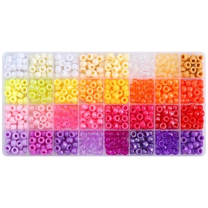 Rainbow pony beads DIY kit with 32 colors in a transparent plastic organizer box