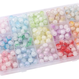 Kit de cuentas de vidrio craquelado de 8mm multicolor para joyas en caja de 15 rejillas