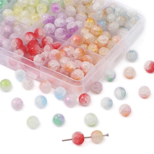 Cuentas Redondas de Vidrio Craquelado Bicolor para la Fabricación de Joyas DIY Pulsera Collar Degradado Cristal Artificial