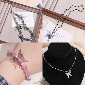 25mm AB bunte Schmetterling Anhänger Halskette und Perlenarmband Schmuckset