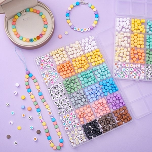 24-grid DIY jewelry kit with colorful matte flat round beads and alphabet letter beads