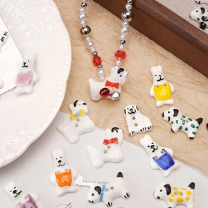 Hand-painted ceramic puppy and rabbit animal beads for DIY jewelry and accessory making