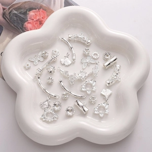 Silver-plated nature charms and beads set with butterfly, bamboo and floral motifs for DIY