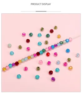 Detailed macro view of 4mm multi-colored faceted glass beads for DIY jewelry making