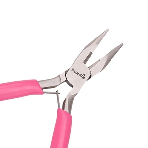 Pink needle nose jewelry pliers with spring action for DIY beading and wire wrapping