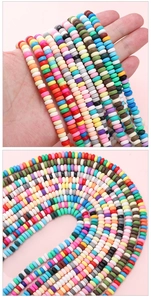 Detail view of 6x3mm colorful polymer clay heishi beads for DIY jewelry making