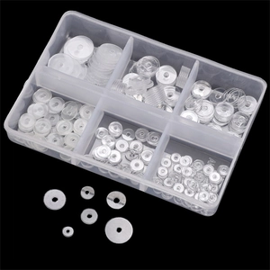 Jeu de rondelles transparentes en PP avec joints de plusieurs tailles dans une boîte à 6 cases
