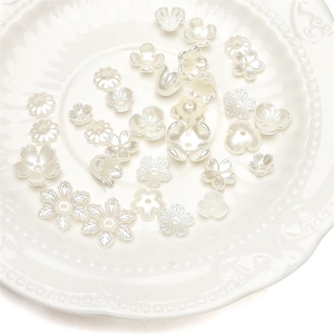 DIY pearlescent ABS white flower bead caps for handmade jewelry making and accessories