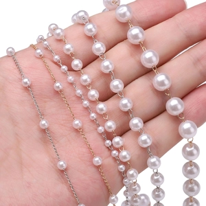 Catena di perle ABS bianche con maglie oro e argento in varie dimensioni per gioielli fai da te