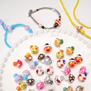 Handmade Mushroom Shape Lampwork Glass Beads Hand-painted Polka Dot Heart Pattern Loose Beads For DIY Jewelry Making Accessories