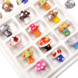 Colorful hand-painted mushroom glass beads for DIY jewelry making and crafts
