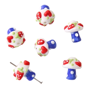 Handmade mushroom glass lampwork beads with heart patterns for DIY jewelry crafting