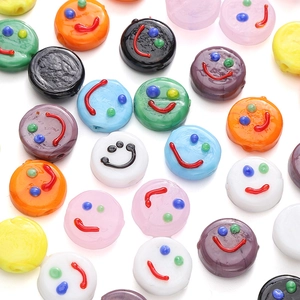 Cuentas de vidrio hechas a mano de colores con cara sonriente para hacer joyas de bricolaje