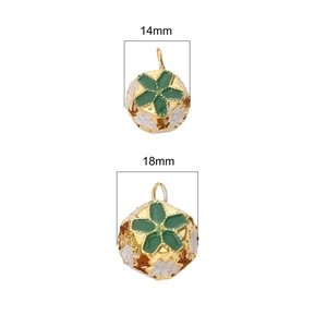 Detailed size comparison of 14mm and 18mm golden cloisonné hollow bells for DIY jewelry