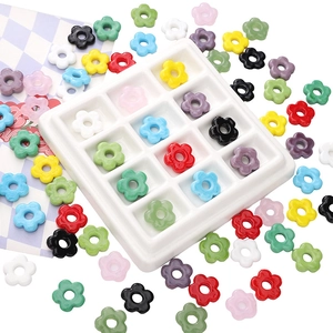 Colorful 16mm floral glass beads for DIY jewelry making displayed in a white sorting tray