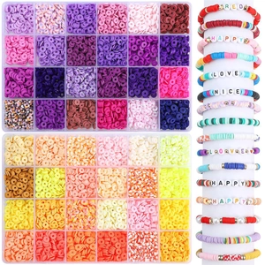 Kit de 48 perles Heishi de 6mm avec disques en argile arc-en-ciel et bracelets alphabet