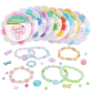 Macro shot of Sweet Princess DIY jewelry kit with colorful acrylic beads and finished bracelet