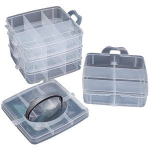 Dreistöckige transparente Aufbewahrungsbox aus Kunststoff mit Griff und Fächern