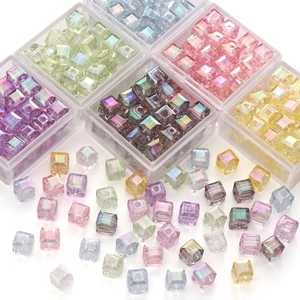 Iridescent 8mm acrylic cube beads in assorted pastel colors for DIY jewelry making