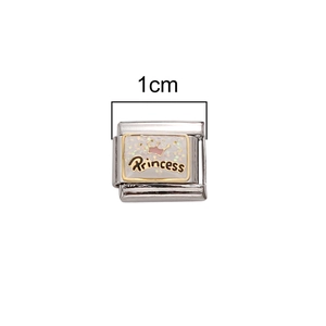 Italian charm link with princess crown and 1cm stainless steel modular bracelet part